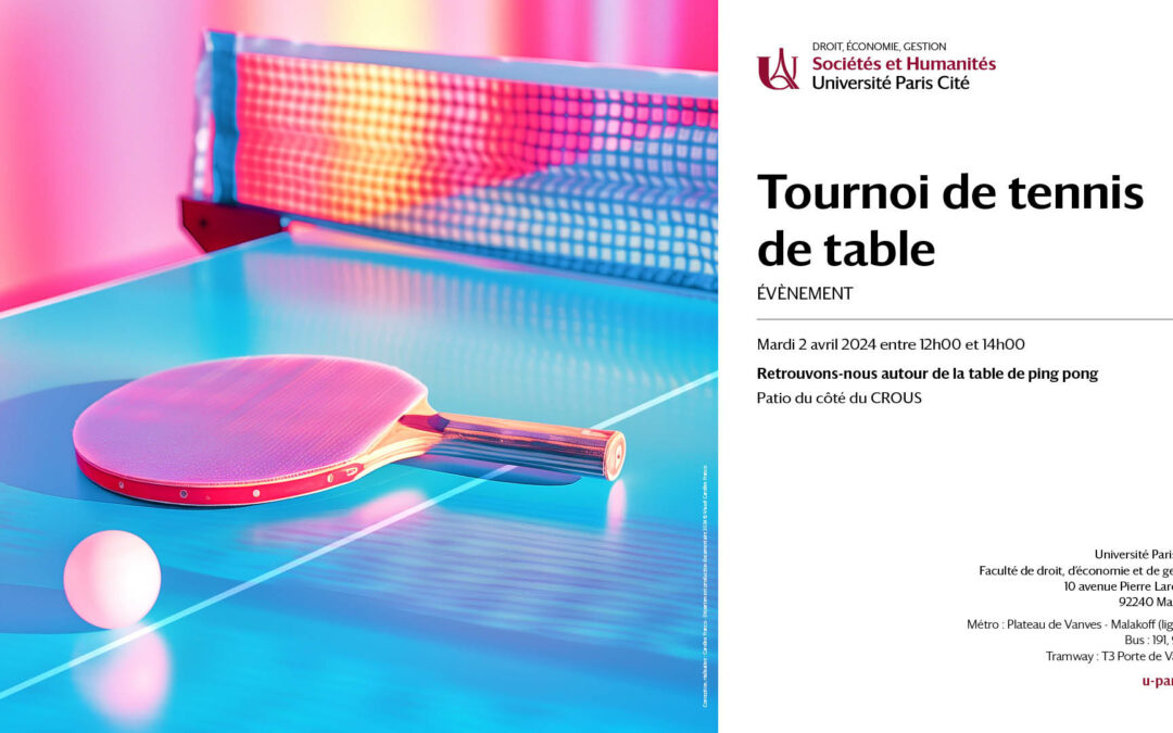Deuxième Tournoi de tennis de table le mardi 2 avril 2024 entre 12h et 14h